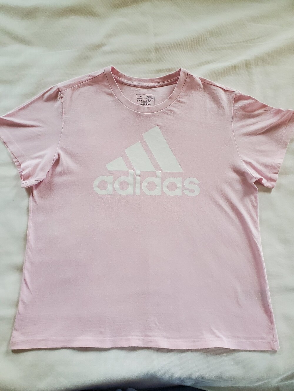 Women's Adidas Light Pink Short Sleeve Tee with White Logo-size XL
